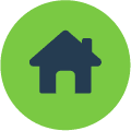 Home icon inside a green circle